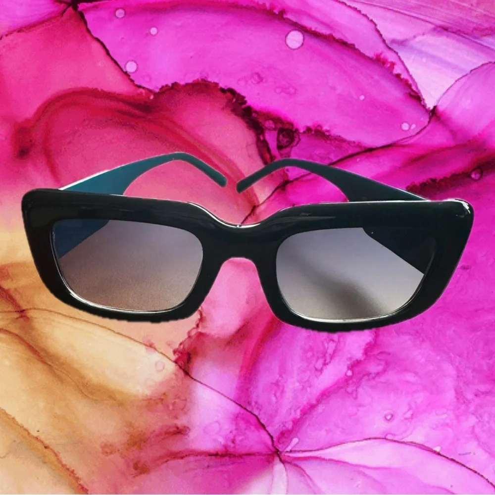 Versace black sunglasses dark tint with teal sides serial number 93152024–1 43CE - Picture 3 of 11